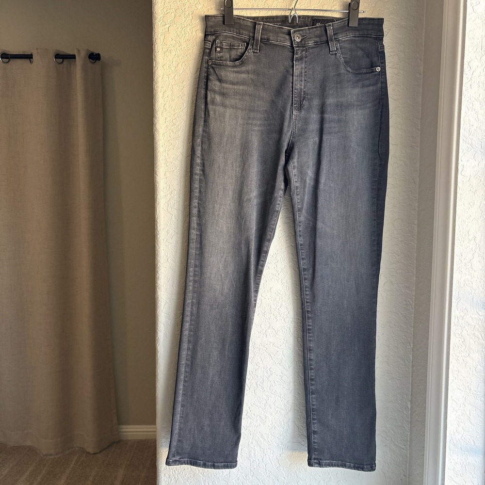 AG Womens‎ 31 Jeans Mari Slim Straight Black High Rise Faded Denim Cotton